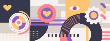 Vintage vektör düz mozaik yatay pankart