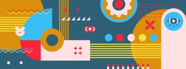 Memphis soyut geometrik renkli retro tasarım pankartı