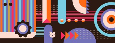 Memphis soyut geometrik renkli retro tasarım pankartı