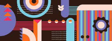 Retro soyut geometrik renkli vintage tasarım pankartı