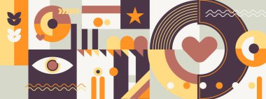 Klasik soyut geometrik renkli retro tasarım pankartı