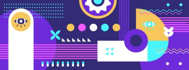 Memphis soyut geometrik renkli retro tasarım pankartı