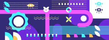 Klasik soyut geometrik renkli retro tasarım pankartı