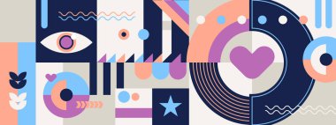 Memphis soyut geometrik renkli retro tasarım pankartı