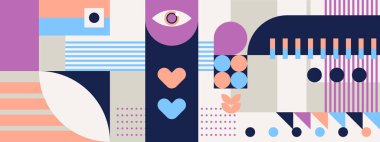 Vektör retro düz mozaik sosyal medya kapağı şablonu