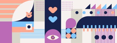 Klasik soyut geometrik renkli retro tasarım pankartı