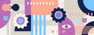 Vintage vektör düz mozaik yatay pankart