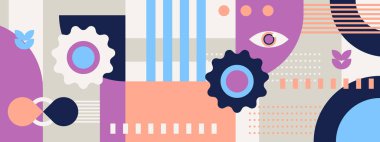 Geometrik vektör bir retro biçim tasarım pankartı.