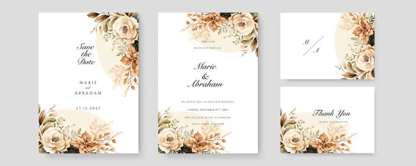 Luxe Bruiloft Uitnodiging Kaart Achtergrond Met Gouden Lijn Kunstbloem Botanische — Stockvector