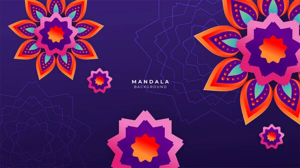 Mandala Floral Dalam Desain Penuh Warna Dengan Latar Belakang Hijau - Stok Vektor