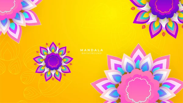 Mandala Floral Dans Design Coloré Avec Fond Vert Pour Conception — Image vectorielle