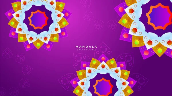 Mandala Floral Dalam Desain Penuh Warna Dengan Latar Belakang Hijau - Stok Vektor