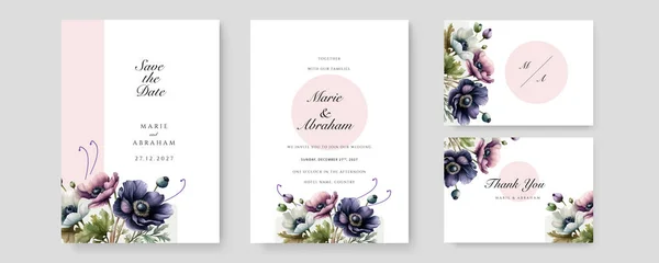 水彩画婚礼套件一套带有叶子和金色几何框架的卡片 设计与森林绿叶 问候语的花卉时尚模板 — 图库矢量图片