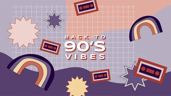 stock vector Back to 90's vibes poster, 90s retro party cartoon background