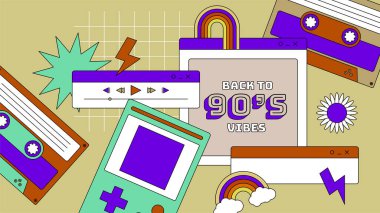 Vektör düz 90 'lar nostaljik müzik festivali arka planı seğiriyor
