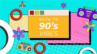 Vintage Flat 90 's titreşimleri Nostaljik renkli geçmişe dönük tasarım arka planı
