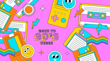 vektör el düz nostaljik 90 yatay pankartlar ayarlandı