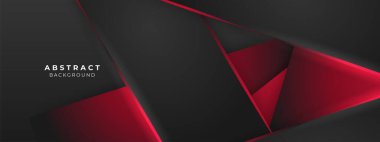 Modern siyah ve kırmızı geometrik şekiller 3 boyutlu soyut teknoloji arka planı. Vektör soyut grafik tasarım sancak deseni sunum arkaplan şablonu.
