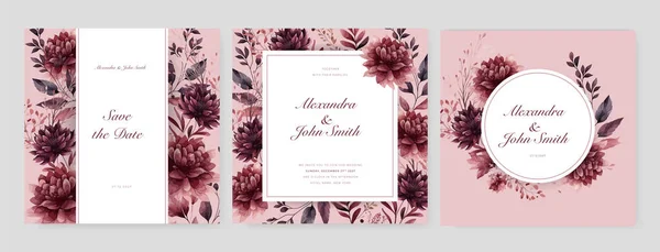 Modèle Invitation Mariage Avec Bordure Florale Romantique Aquarelle Dorée Roses — Image vectorielle