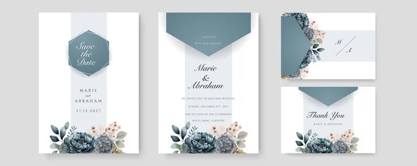 Wedding Invitation Cards Tosca Watercolor Style Collection Design Watercolor Texture — 스톡 벡터