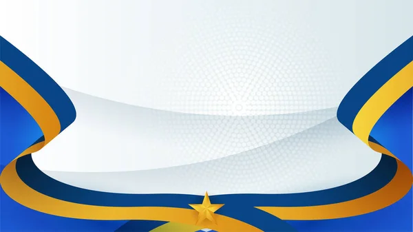 现代蓝黄旗带的半色调和领奖台的设计背景 具有流行色彩的背景介绍设计 社交媒体封面 国庆横幅 — 图库矢量图片