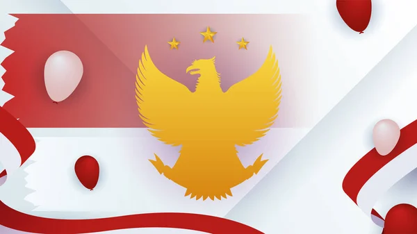 Kırmızı Beyaz Bayrak Pancasila Tasarım Geçmişiyle Endonezya Bağımsızlık Günü Nüz — Stok Vektör