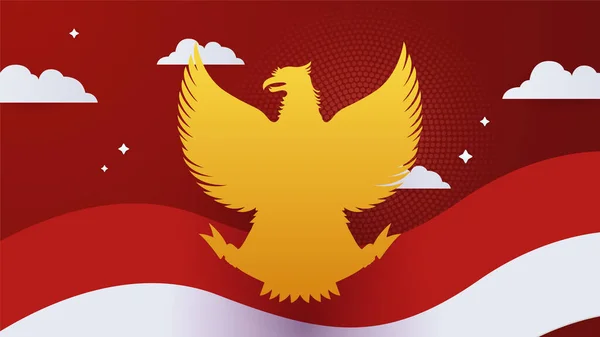 Glad Indonesien Självständighetsdag Med Röd Vit Flagga Och Pancasila Design — Stock vektor
