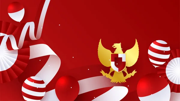 Kırmızı Beyaz Bayrak Pancasila Tasarım Geçmişiyle Endonezya Bağımsızlık Günü Nüz — Stok Vektör
