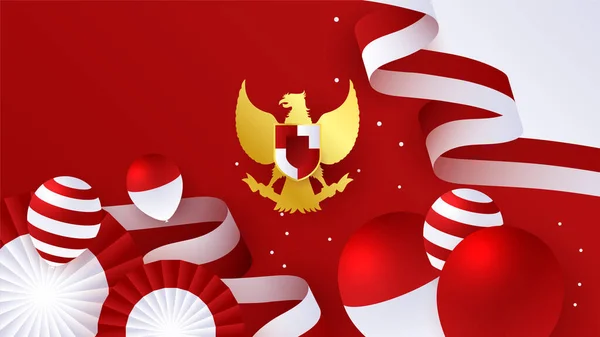 Ευτυχισμένη Ινδονησία Ημέρα Ανεξαρτησίας Κόκκινη Λευκή Σημαία Και Pancasila Σχεδιασμό — Διανυσματικό Αρχείο