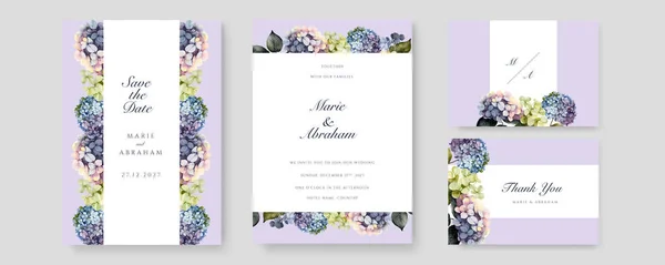 Set Beautiful Watercolor Flower Wedding Invitation Design Template — Stock Vector