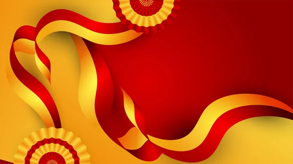 モダンな赤とオレンジの旗スターリボンのハーフトーンと表彰台のデザインの背景 プレゼンテーションデザイン チラシ ソーシャルメディアカバー バナー 国家祭りのバナーのためのトレンディーな色の抽象的な背景 — ストックベクタ