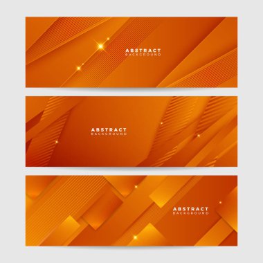 Modern turuncu sarı soyut taşıyıcı uzun afiş. Dalgaların geometrik şekilleri ve metin için uzayı kopyalayan en küçük arkaplan. Sosyal medya kapağı ve web geniş afiş şablonu