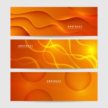 Modern turuncu sarı soyut taşıyıcı uzun afiş. Dalgaların geometrik şekilleri ve metin için uzayı kopyalayan en küçük arkaplan. Sosyal medya kapağı ve web geniş afiş şablonu