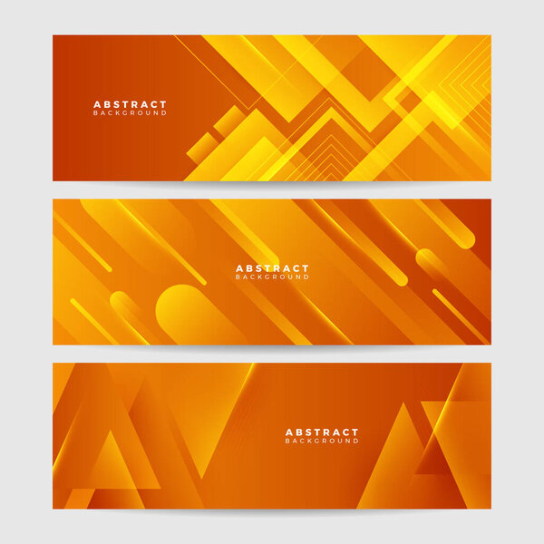 Современный оранжевый желтый абстрактный векторный длинный баннер. Минимальный фон со стрелками волн геометрическими фигурами и копировальным пространством для текста. Обложка социальных сетей и шаблон баннера в Интернете