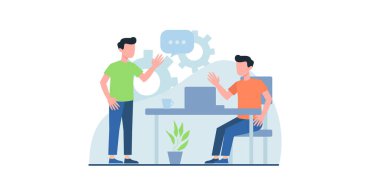 Düz çizim yapan iş adamları. İnternet sayfası tasarım şablonları için çevrimiçi alışveriş, dijital pazarlama, takım çalışması, iş stratejisi ve analitik için kullanılabilir. Web sitesi ve mobil web sitesi geliştirme için modern vektör illüstrasyon kavramları