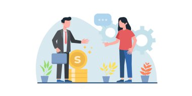 Düz çizim yapan iş adamları. İnternet sayfası tasarım şablonları için çevrimiçi alışveriş, dijital pazarlama, takım çalışması, iş stratejisi ve analitik için kullanılabilir. Web sitesi ve mobil web sitesi geliştirme için modern vektör illüstrasyon kavramları