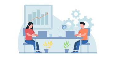 Düz çizim yapan iş adamları. İnternet sayfası tasarım şablonları için çevrimiçi alışveriş, dijital pazarlama, takım çalışması, iş stratejisi ve analitik için kullanılabilir. Web sitesi ve mobil web sitesi geliştirme için modern vektör illüstrasyon kavramları