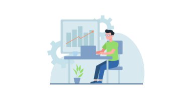 Düz çizim yapan iş adamları. İnternet sayfası tasarım şablonları için çevrimiçi alışveriş, dijital pazarlama, takım çalışması, iş stratejisi ve analitik için kullanılabilir. Web sitesi ve mobil web sitesi geliştirme için modern vektör illüstrasyon kavramları