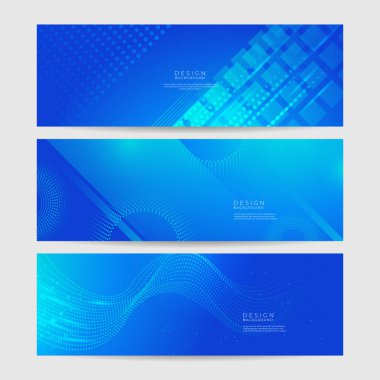 Soyut geometrik mavi geniş arkaplan pankartı tasarımı. Mavi geometrik şekilli iş tanıtımı pankartı. Mavi soyut vektör uzun afiş. Metin için kopyalama alanı olan en küçük arkaplan
