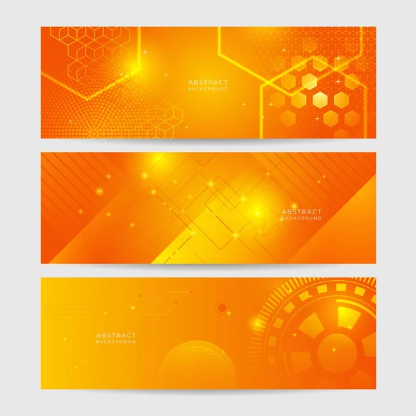 橙色技术数字横幅设计 医疗和数字技术领先 几何抽象背景与技术设计 分子结构和通讯载体说明 — 图库矢量图片