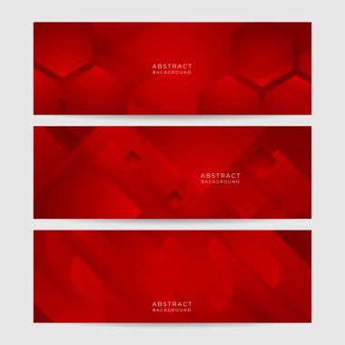 Dijital ağ ağı kırmızı geniş pankart tasarımı arka planı. Koyu kırmızı teknoloji geometrik arkaplan ile soyut 3D pankart tasarımı. Vektör illüstrasyonu