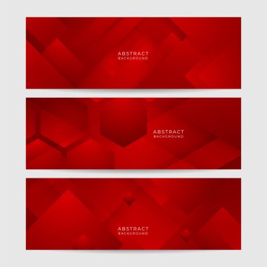 Dijital ağ ağı kırmızı geniş pankart tasarımı arka planı. Koyu kırmızı teknoloji geometrik arkaplan ile soyut 3D pankart tasarımı. Vektör illüstrasyonu