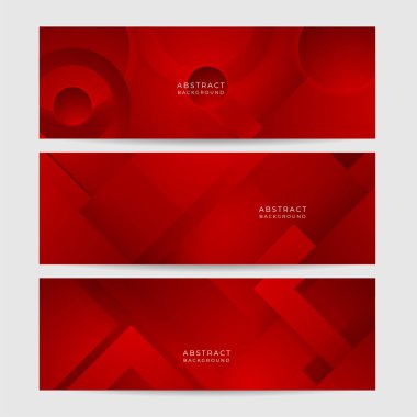 Dijital ağ ağı kırmızı geniş pankart tasarımı arka planı. Koyu kırmızı teknoloji geometrik arkaplan ile soyut 3D pankart tasarımı. Vektör illüstrasyonu