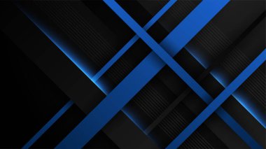 Soyut siyah ve mavi arkaplan. Yaratıcı tasarımı ve parlak çizgileri olan modern, zarif, gri bir afiş. Vektör illüstrasyonu soyut grafik tasarım pankart şablonu.