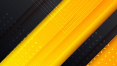 Modern siyah ve sarı altın rengi gölgeli koyu arkaplanda örtüşüyor. Kopya uzayı ile soyut moda renk geometrik şekli. Gelecekçi ve teknoloji kavramı. Vektör illüstrasyonu