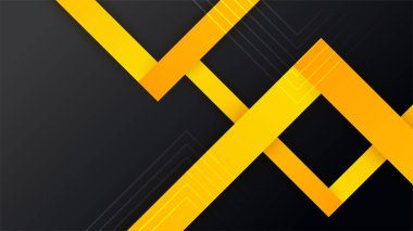 Modern siyah ve sarı altın rengi gölgeli koyu arkaplanda örtüşüyor. Kopya uzayı ile soyut moda renk geometrik şekli. Gelecekçi ve teknoloji kavramı. Vektör illüstrasyonu