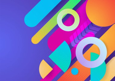 Modern renkli mavi soyut geometrik arkaplan. Kare, üçgen, daire ve geometrik şekilli teknoloji. Vektör soyut grafik tasarım pankart şablonu.