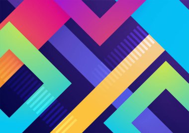 Modern renkli mavi soyut geometrik arkaplan. Kare, üçgen, daire ve geometrik şekilli teknoloji. Vektör soyut grafik tasarım pankart şablonu.