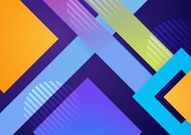 Modern renkli mavi soyut geometrik arkaplan. Kare, üçgen, daire ve geometrik şekilli teknoloji. Vektör soyut grafik tasarım pankart şablonu.