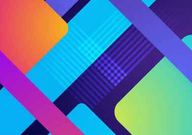 Modern renkli mavi soyut geometrik arkaplan. Kare, üçgen, daire ve geometrik şekilli teknoloji. Vektör soyut grafik tasarım pankart şablonu.